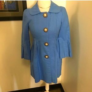 Blue Linen Bell Sleeve Skirtin Around Jacket, sz 4
